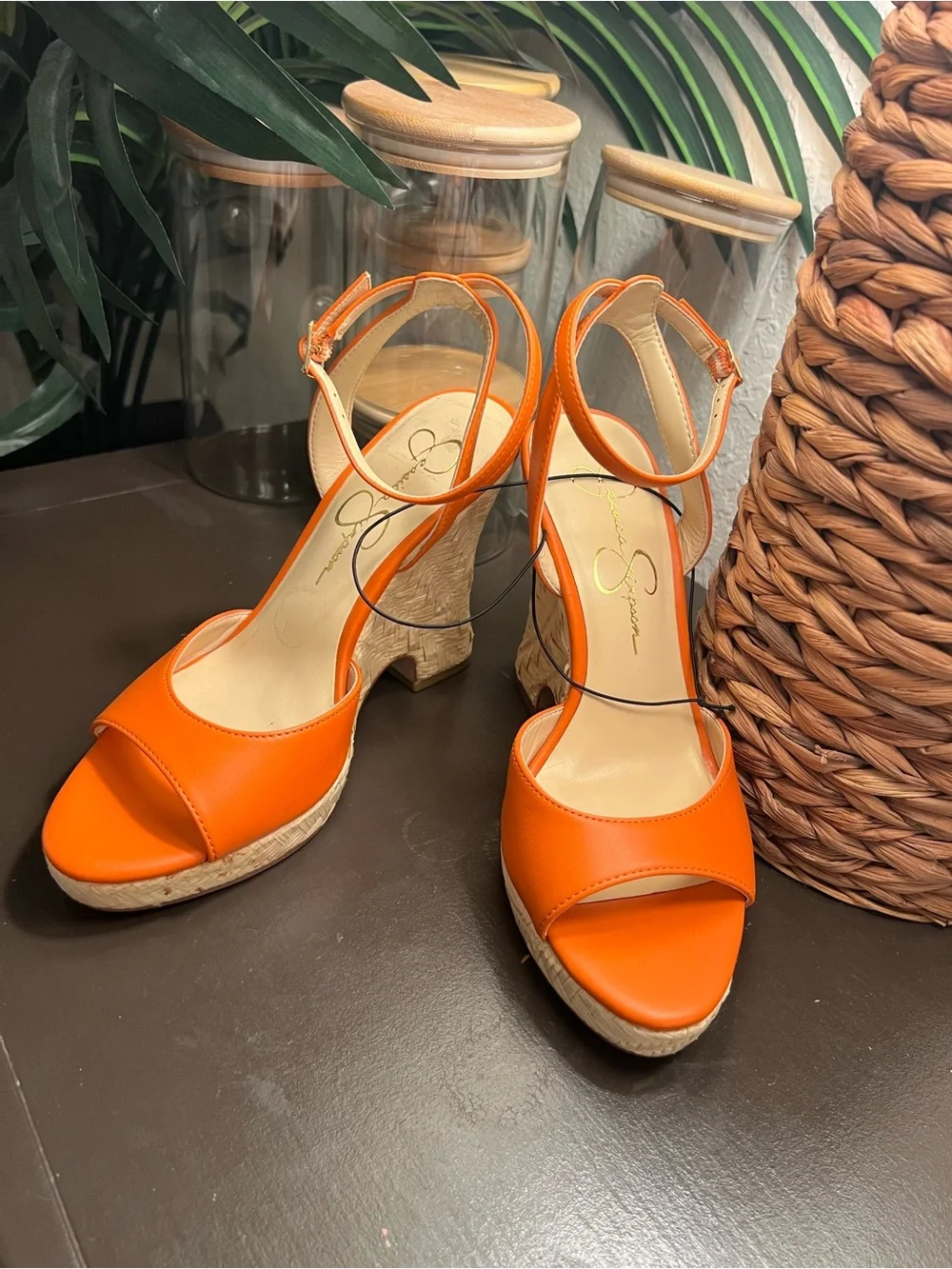 Jessica Simpson Bright Orange Ankle-Strap Wedge Sandals